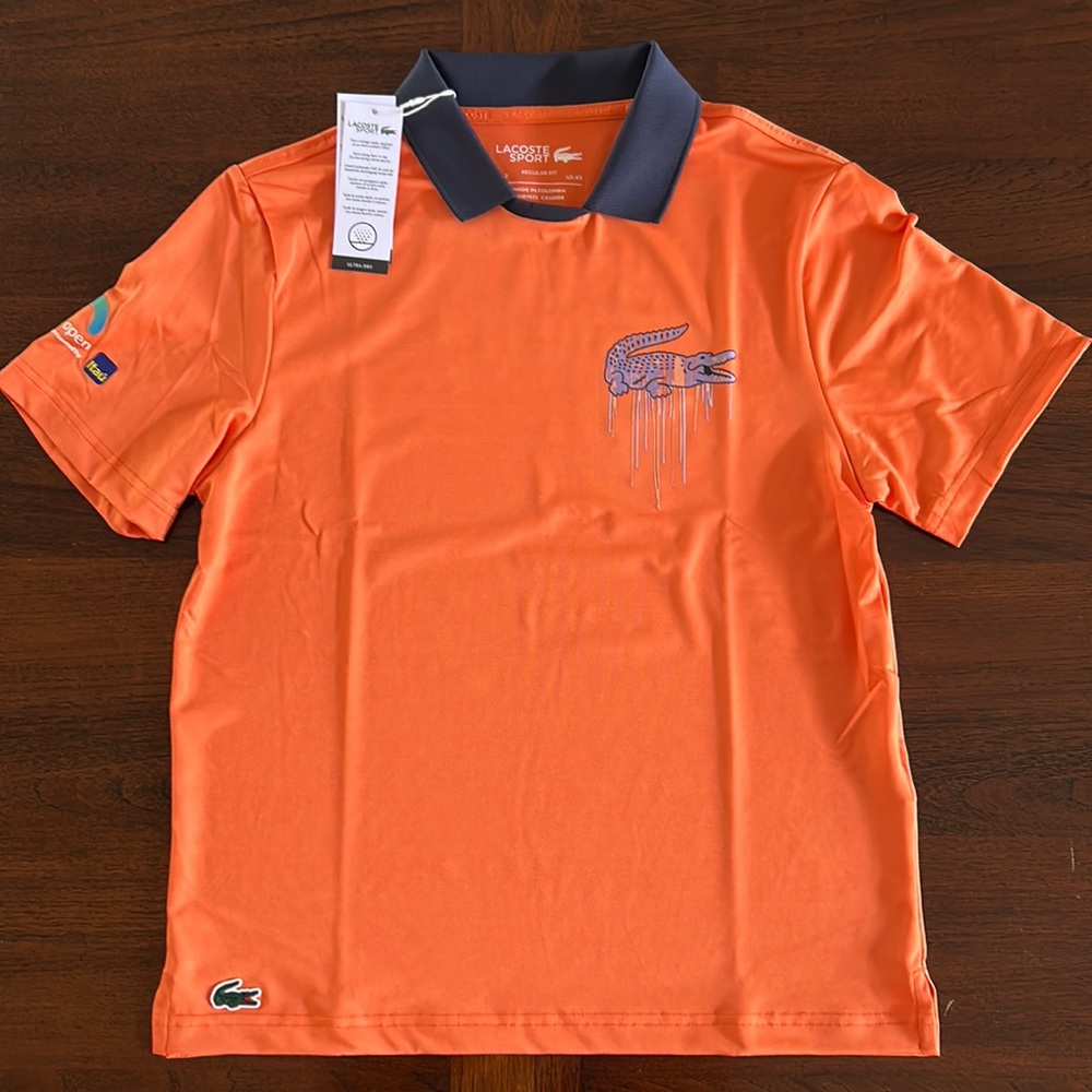 Lacoste (Aligator) Sport Ultra Dry polo shirt, Men’s (unisex) NWT, XS, Orange.